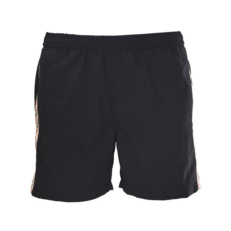 Black Nylon Shorts with Checkered Side Stripe view
