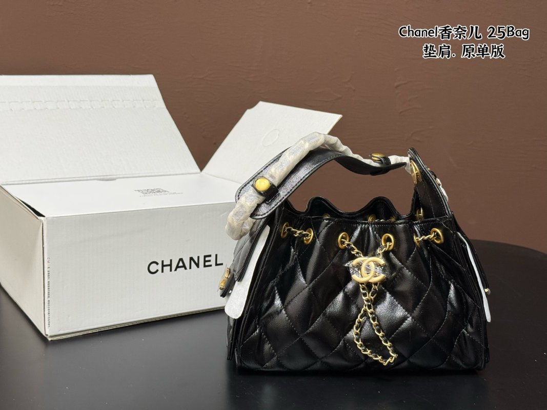 Chanel 25 Bag Black Quilted Gold Hardware