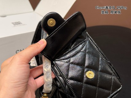 Chanel 25 Bag Black Quilted Gold Hardware view 6