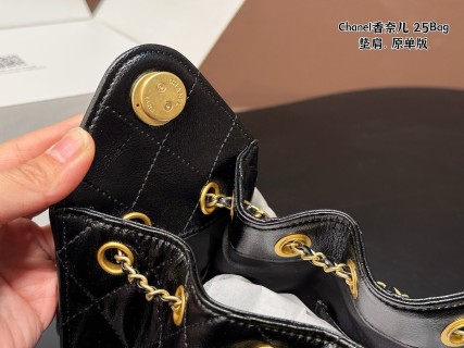 Chanel 25 Bag Black Quilted Gold Hardware view 8