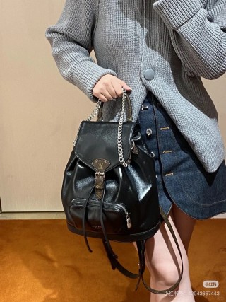 Louis Vuitton Black Leather Backpack with Chain Detail view 4