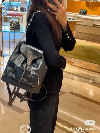 Louis Vuitton Black Leather Backpack with Chain Detail view 5