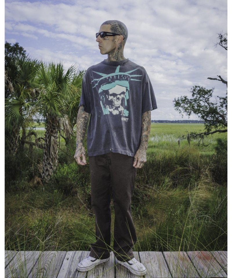 Statue Liberty Skull Graphic Black Short Sleeve T-Shirt view