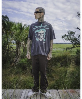 Statue Liberty Skull Graphic Black Short Sleeve T-Shirt view 6
