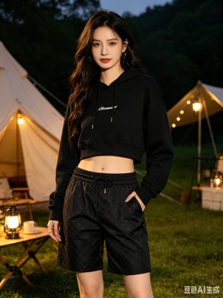 Black Nylon Drawstring Shorts view 4