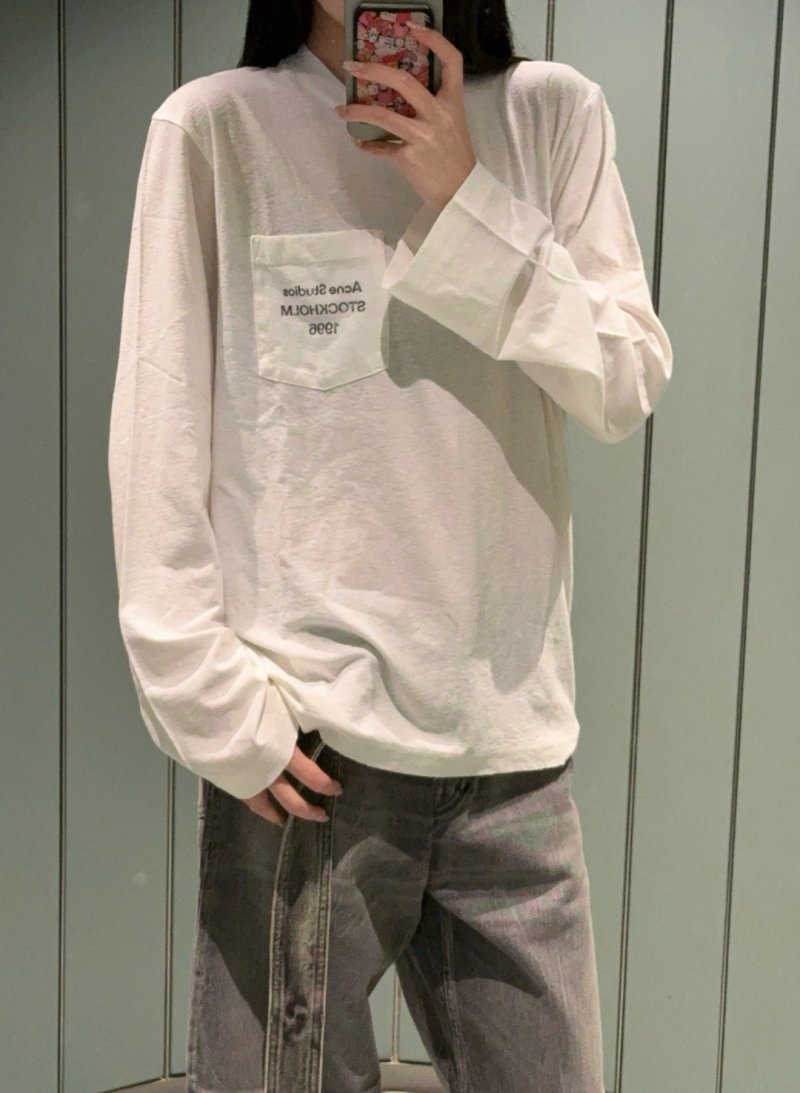 Cream Pocket Long Sleeve Tee with Graphic Print