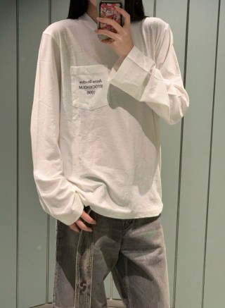 Cream Pocket Long Sleeve Tee with Graphic Print