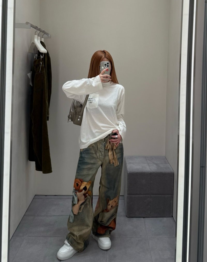 Cream Pocket Long Sleeve Tee with Graphic Print view