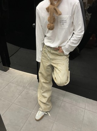 Cream Pocket Long Sleeve Tee with Graphic Print view 5