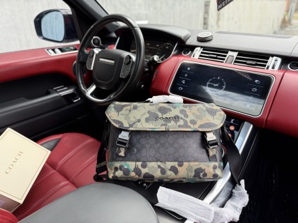 Coach League 36 Leopard Canvas Messenger Bag Black