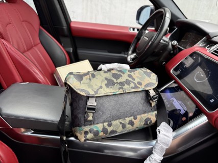 Coach League 36 Leopard Canvas Messenger Bag Black view 3