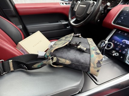 Coach League 36 Leopard Canvas Messenger Bag Black view 6