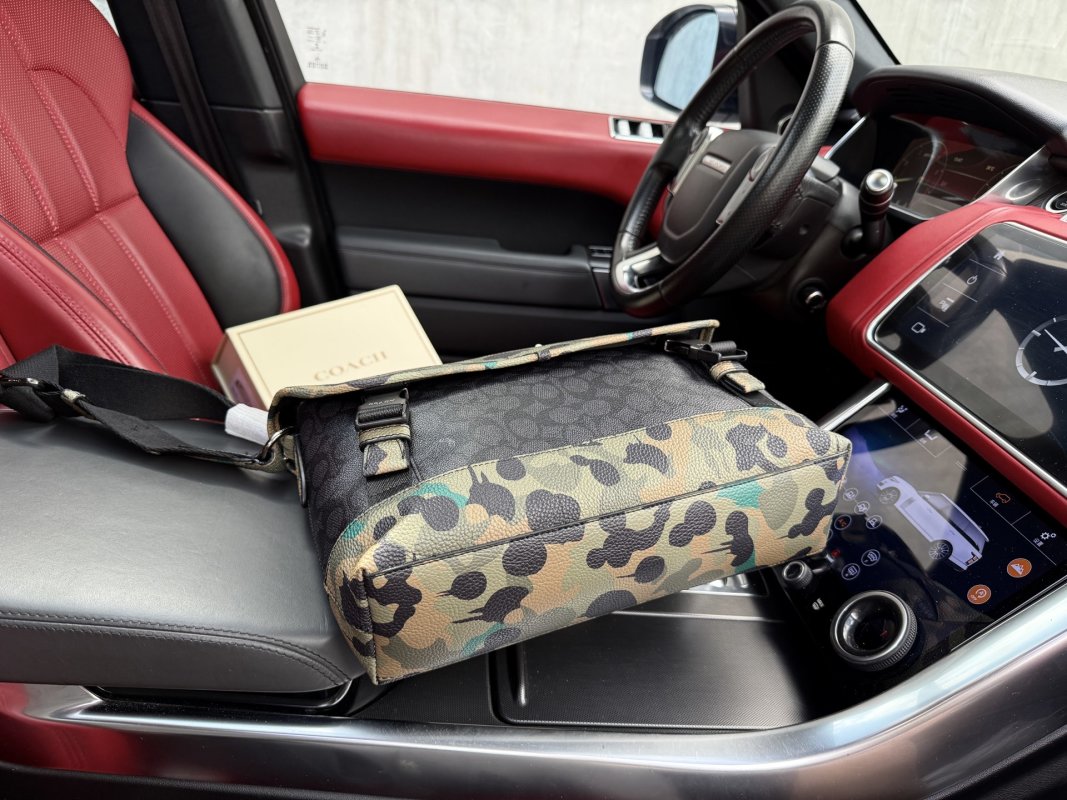Coach League 36 Leopard Canvas Messenger Bag Black view