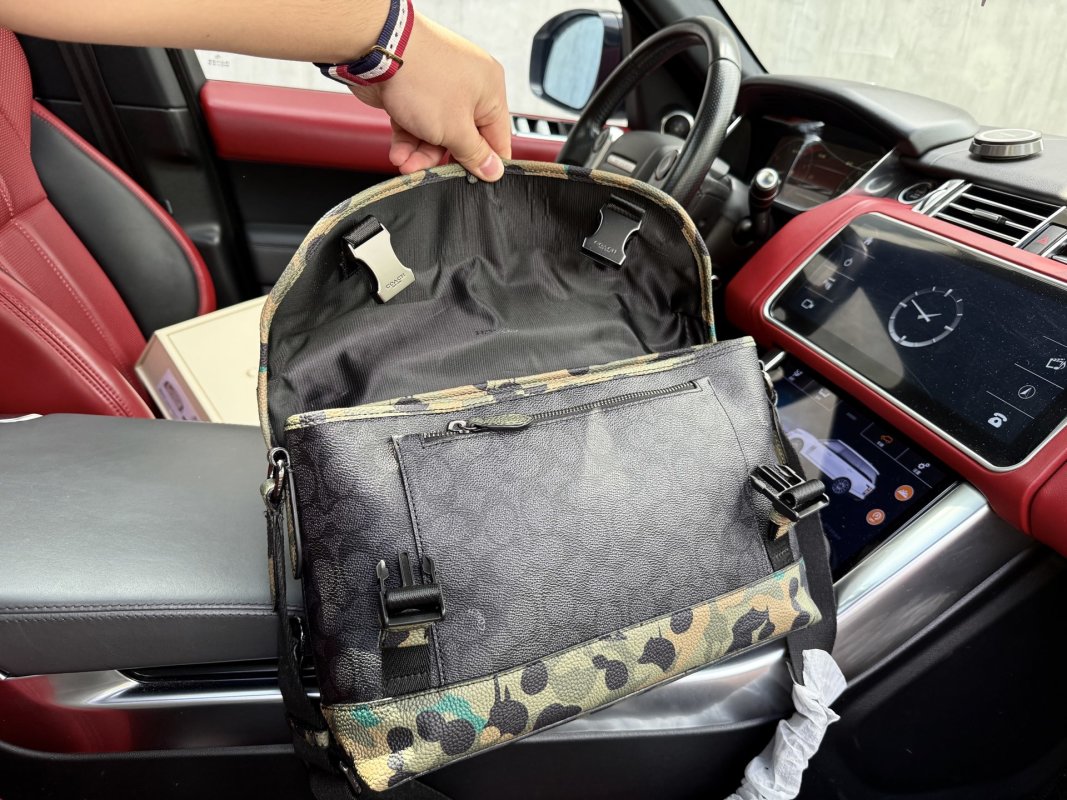 Coach League 36 Leopard Canvas Messenger Bag Black view