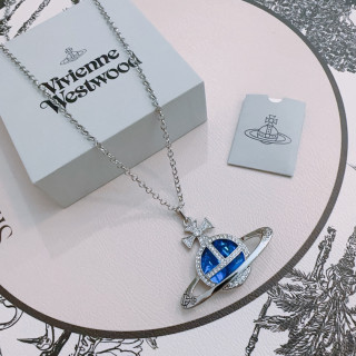 Vivienne Westwood Saturn Orb Silver Blue Pendant Necklace