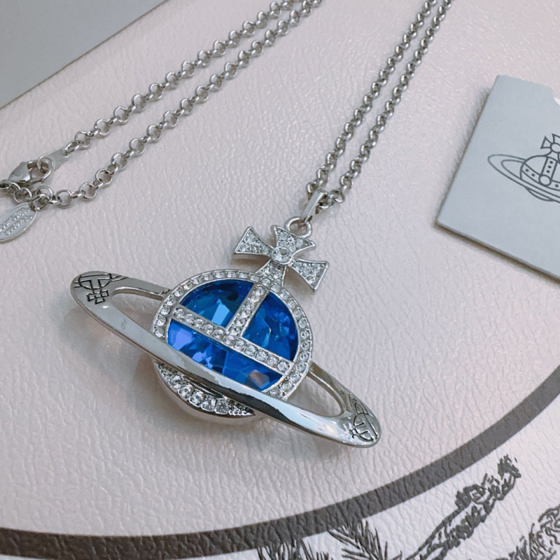 Vivienne Westwood Saturn Orb Silver Blue Pendant Necklace view