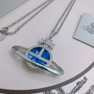 Vivienne Westwood Saturn Orb Silver Blue Pendant Necklace view 2