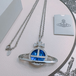 Vivienne Westwood Saturn Orb Silver Blue Pendant Necklace view 3
