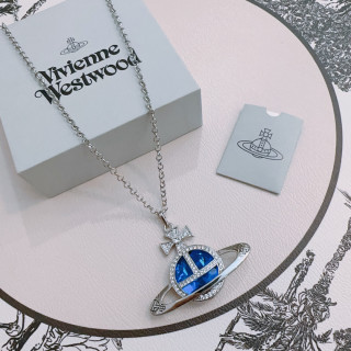 Vivienne Westwood Saturn Orb Silver Blue Pendant Necklace view 4