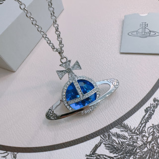 Vivienne Westwood Saturn Orb Silver Blue Pendant Necklace view 5
