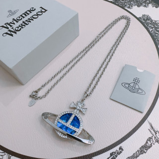 Vivienne Westwood Saturn Orb Silver Blue Pendant Necklace view 6