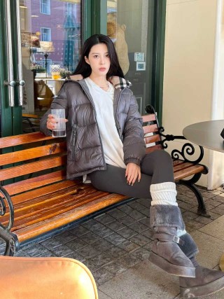 Grey Puffer Down Jacket with Hood view 2