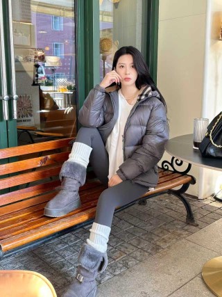 Grey Puffer Down Jacket with Hood view 3