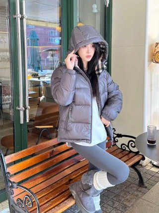 Grey Puffer Down Jacket with Hood view 4