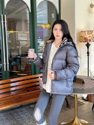 Grey Puffer Down Jacket with Hood view 6