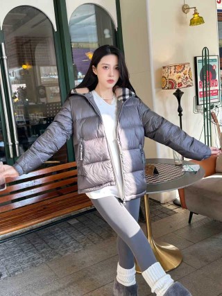Grey Puffer Down Jacket with Hood view 7