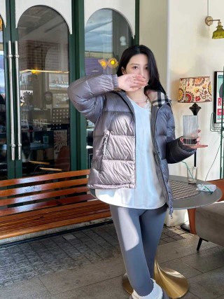 Grey Puffer Down Jacket with Hood view 8