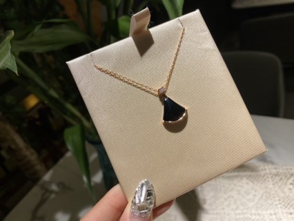 Bulgari Black Onyx Drop Pendant Necklace Gold view 6