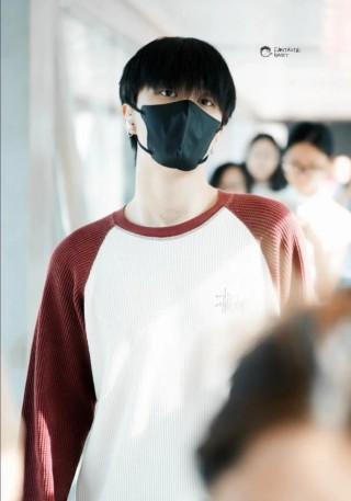 White Ribbed Long Sleeve T-Shirt with Burgundy Sleeves