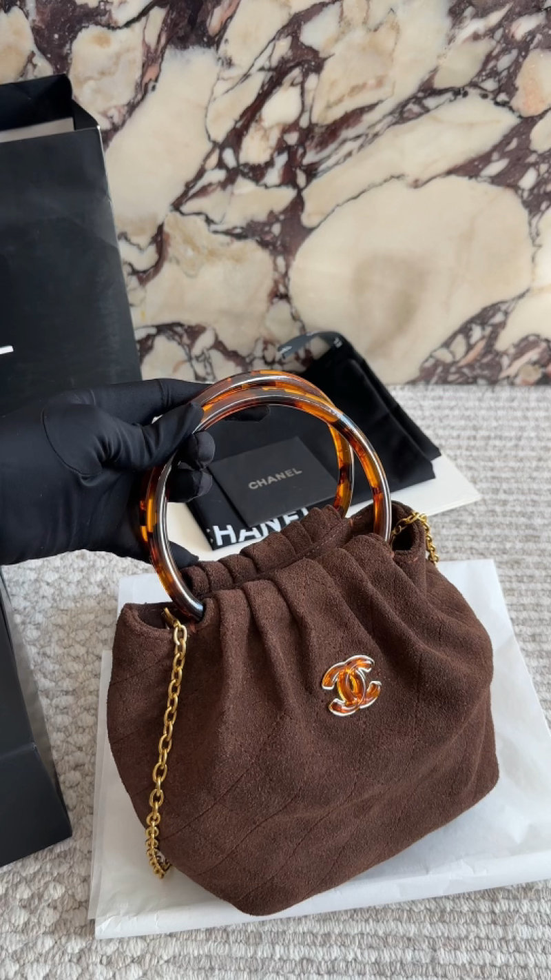 Chanel Brown Suede Bucket Bag with Tortoiseshell Handle