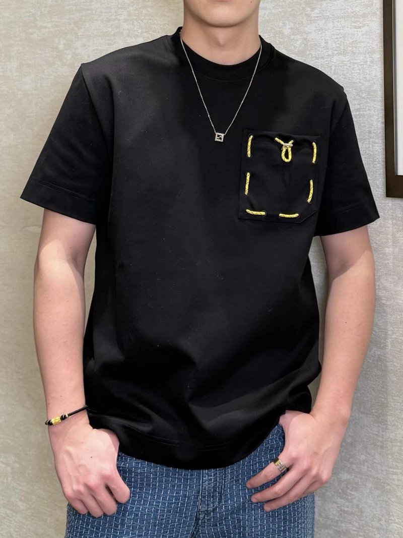 Black Short Sleeve T-Shirt with Gold Embroidered Pocket