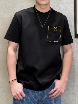 Black Short Sleeve T-Shirt with Gold Embroidered Pocket