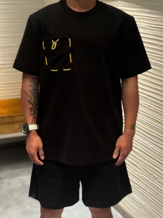 Black Short Sleeve T-Shirt with Gold Embroidered Pocket view 2