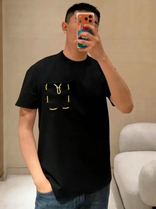 Black Short Sleeve T-Shirt with Gold Embroidered Pocket view 3