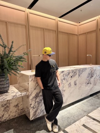 Black Short Sleeve T-Shirt with Gold Embroidered Pocket view 4