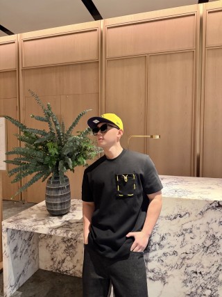 Black Short Sleeve T-Shirt with Gold Embroidered Pocket view 5