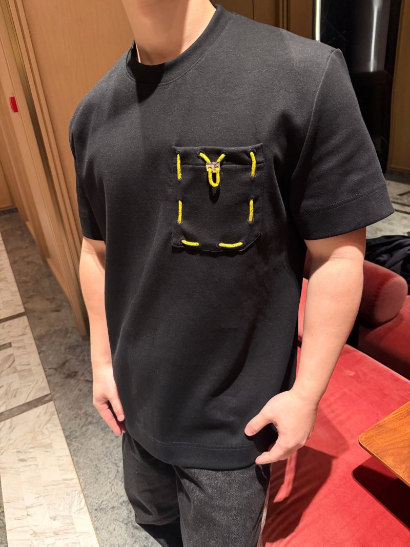 Black Short Sleeve T-Shirt with Gold Embroidered Pocket view