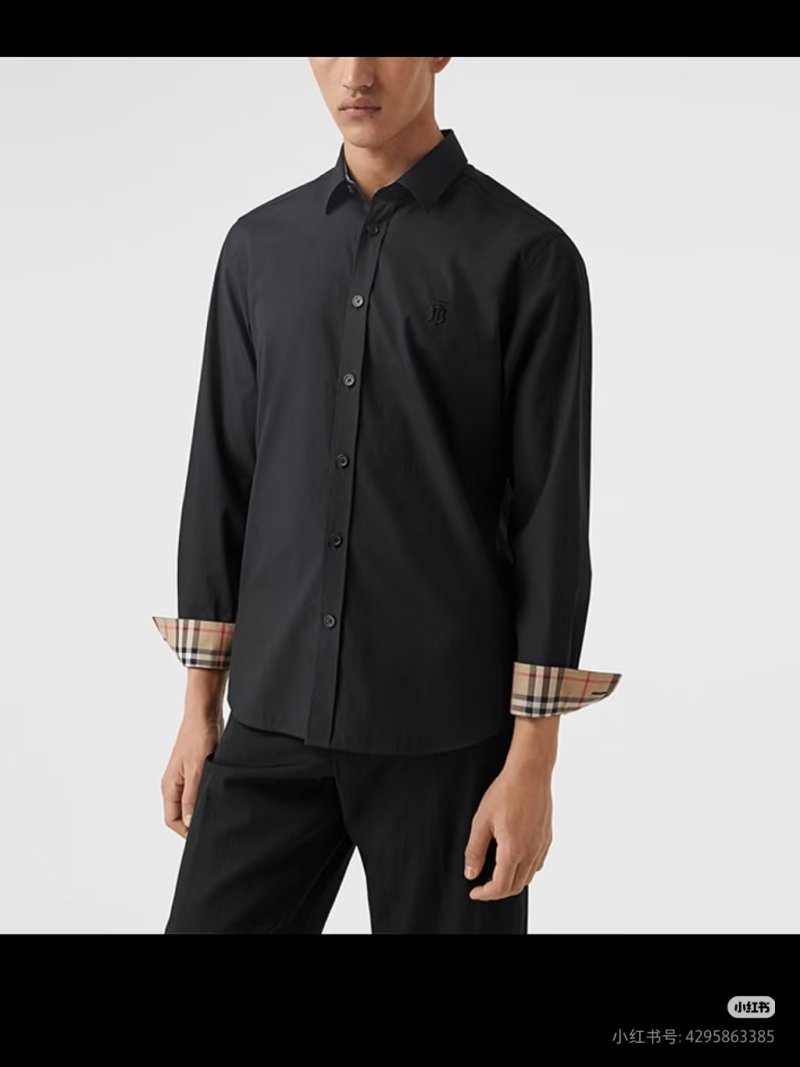 Burberry Black Button-Up Shirt with Check Cuff Detail