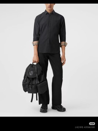 Burberry Black Button-Up Shirt with Check Cuff Detail view 3