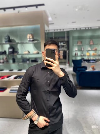 Burberry Black Button-Up Shirt with Check Cuff Detail view 4