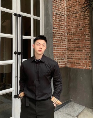 Burberry Black Button-Up Shirt with Check Cuff Detail view 6