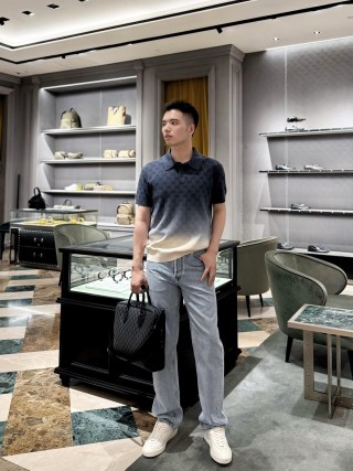 Gucci GG Monogram Polo T-Shirt Navy & Cream view 6