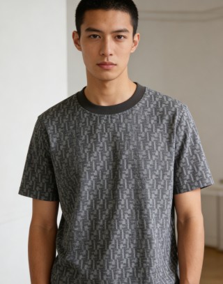Charcoal Monogram Print Crewneck T-Shirt view 3