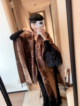 Gucci GG Monogram Wool Cape Scarf Brown view 2
