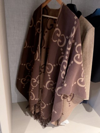 Gucci GG Monogram Wool Cape Scarf Brown view 4
