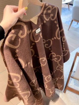 Gucci GG Monogram Wool Cape Scarf Brown view 5